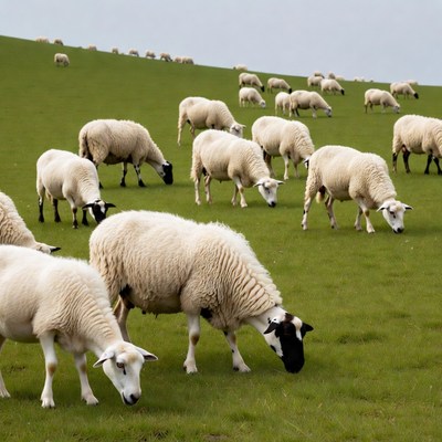 Sheep grazing on green hill
