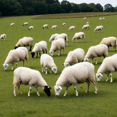Sheep grazing in green field