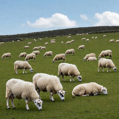 Sheep grazing on green hillside