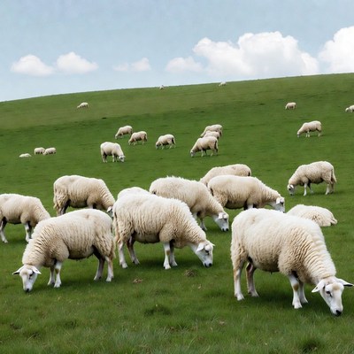 Sheep grazing on green hill