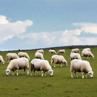 Sheep grazing on green field