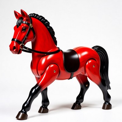 Red toy horse with saddle