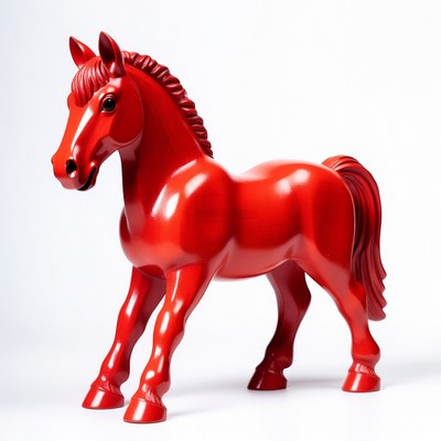Red Horse Figurine on White Background