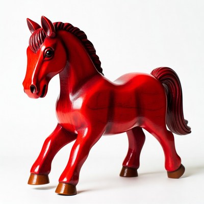 Red Wooden Horse Figurine