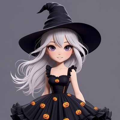 Anime Witch Girl in Pumpkin Dress