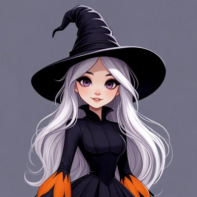 Anime Witch Girl with White Hair