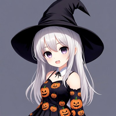 Anime girl in black witch dress