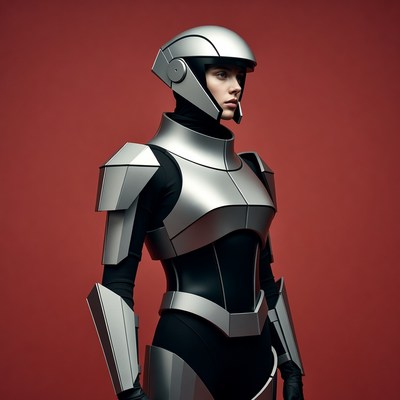 Woman in silver futuristic armor