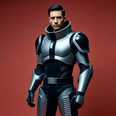 Man in futuristic silver spacesuit