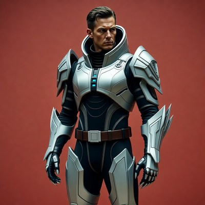Man in futuristic silver armor suit