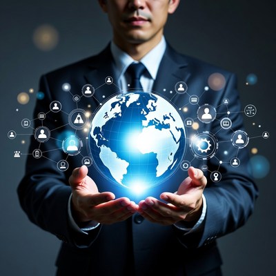 Businessman holding glowing globe