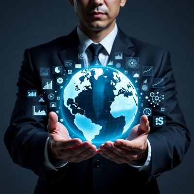 Businessman holding glowing globe