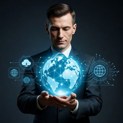 Man holding glowing globe