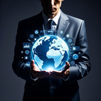 Man holding digital globe