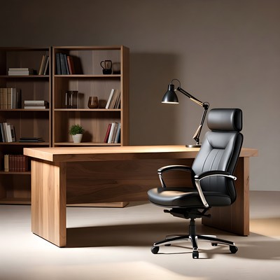 Modern Wooden Desk with Black Office Chair
