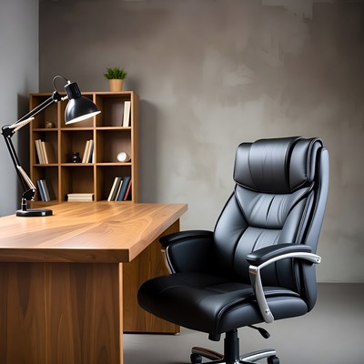 Modern Wooden Desk with Black Office Chair