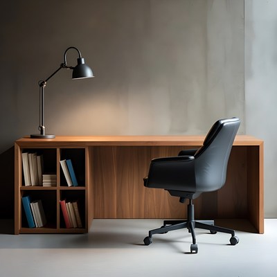 Modern Wooden Desk with Black Chair