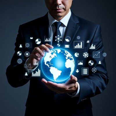 Asian businessman holding glowing globe