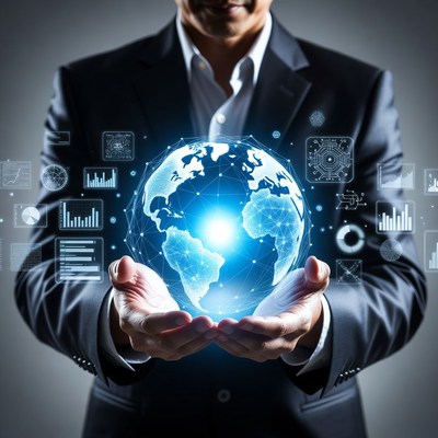 Businessman holding glowing globe