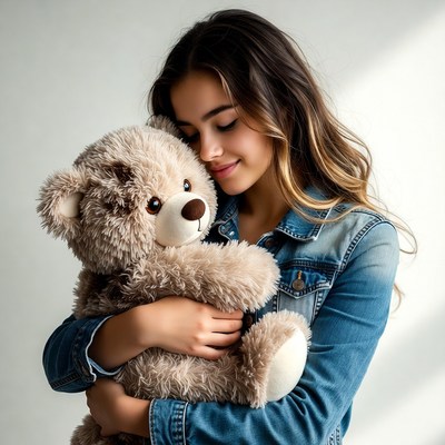 Girl hugging teddy bear
