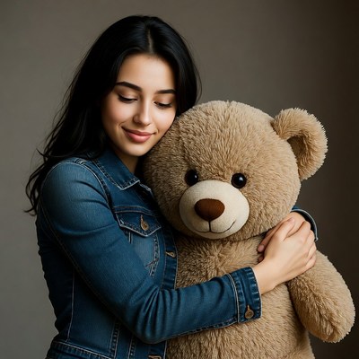 Woman hugging teddy bear