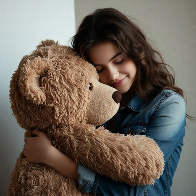 Girl hugging teddy bear