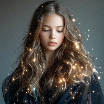 Teen girl with sparkling hair