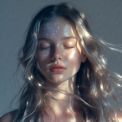 Closeup of woman with glowing blonde hair