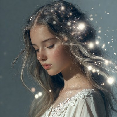 Girl with starry hair closeup