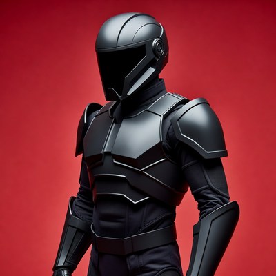 Man in black futuristic helmet armor
