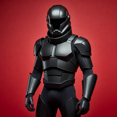 Black armored stormtrooper on red background