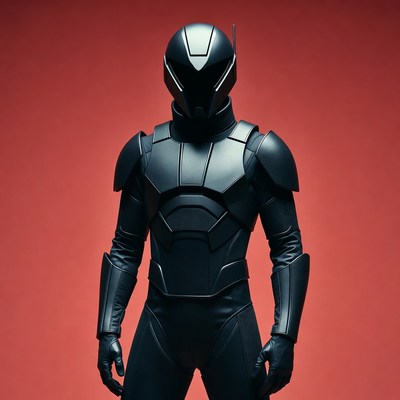 Man in Black Futuristic Helmet Suit