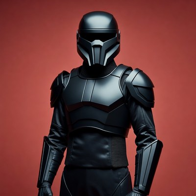Black Mandalorian Armor on Red Background