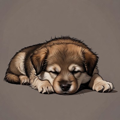 Sleeping fluffy puppy illustration