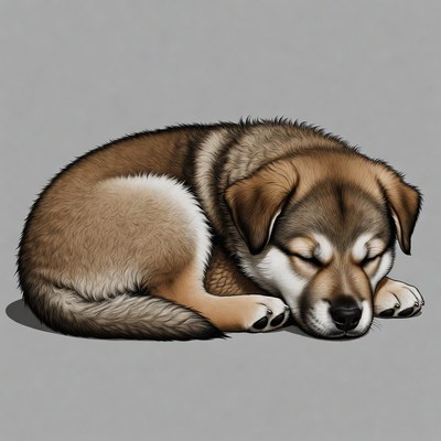 Sleeping fluffy puppy illustration