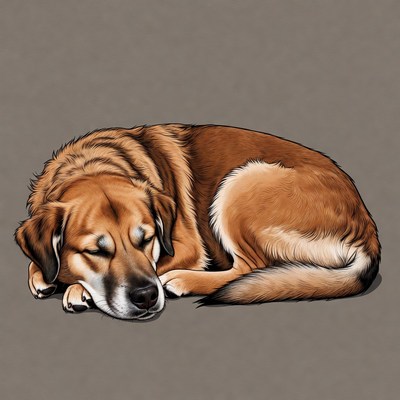 Sleeping Brown Dog Illustration