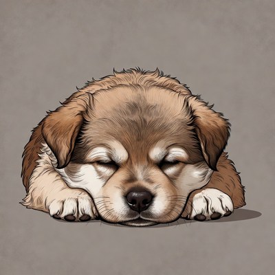 Sleeping fluffy puppy illustration