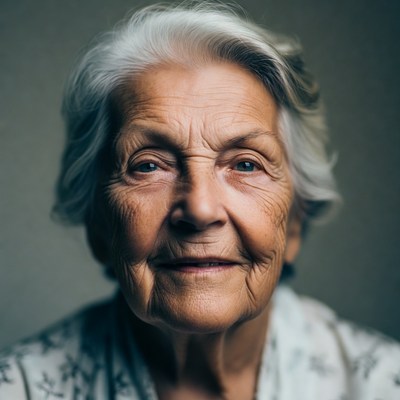 Elderly woman with silver hair