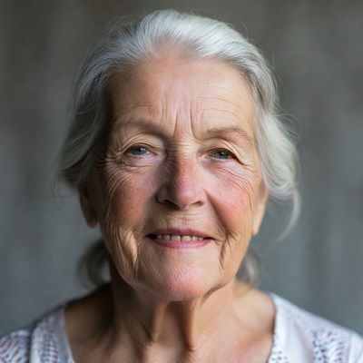 Elderly woman smiling with gray hair