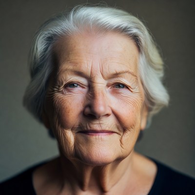 Elderly woman with silver hair
