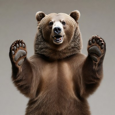 Roaring Grizzly Bear Raising Paws