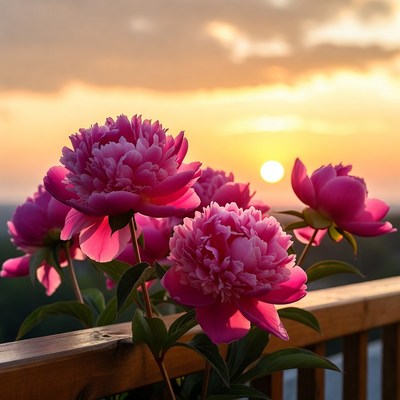 Pink Peonies at Sunset