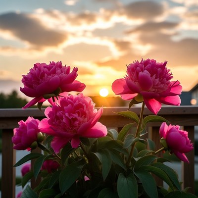Pink Peonies at Sunset