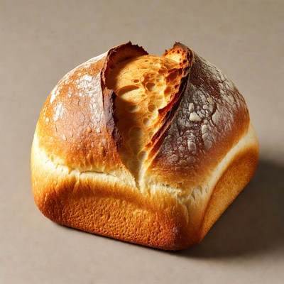 Freshly baked bread loaf split open