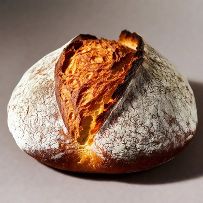 Freshly baked torn sourdough bread