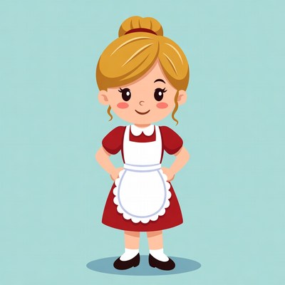 Cartoon girl in red maid dress