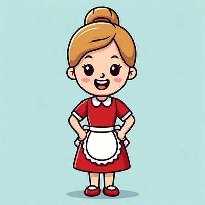Cartoon woman in red maid dress
