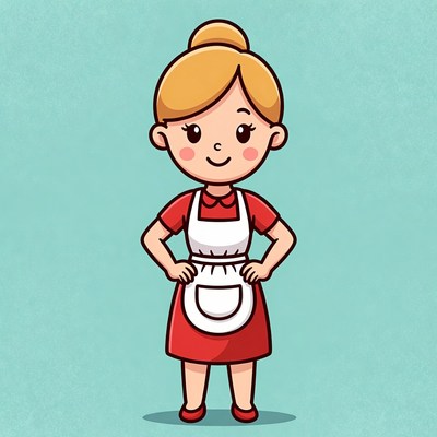 Cartoon woman in red maid dress