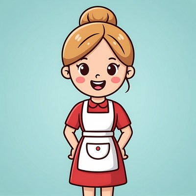 Cartoon woman in red apron