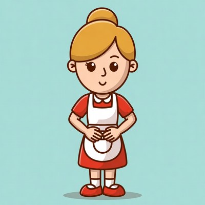 Cartoon woman in red dress apron
